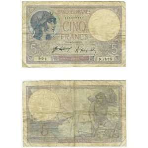  France 1921 5 Francs, Pick 72b 
