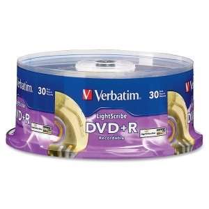  New   Verbatim DVD+R 4.7GB 16x LightScribe 30Pk Spindle 