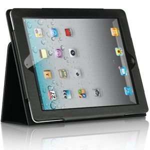   iPad 2 Leather Portfolio Kickstand Case w/Sleep Mode Function (Black