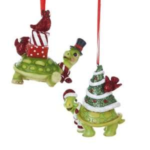   Carrying Cardinals and Tree/Presents Christmas Figure Ornaments 3.5