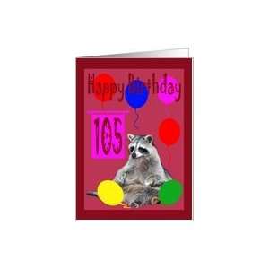  105th Birthday, Raccoon with balloons Card: Toys & Games