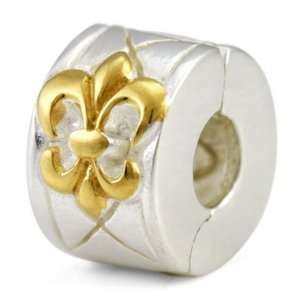  Gold Silver Fleur De Lis ClipLock Fits Pandora Bracelet 