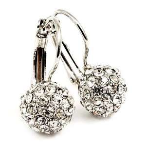  Silver Tone 10mm Crystal Ball Earrings Sku120611: Jewelry