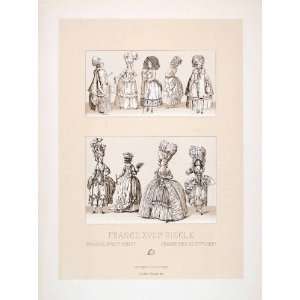  1888 Chromolithograph 18th Century France Women Fashion Wig Dress 