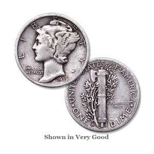  Very Good 1938 D Mercury Silver Dime 