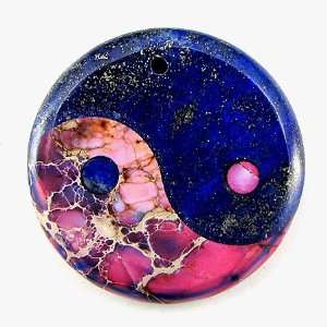 40mm lapis lazuli purple variscite yinyang pendant bead 