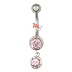    Bezel GEM Round Stone Belly Button Navel Ring Pink NEW Jewelry