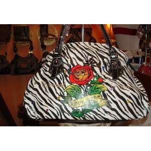 Eternal Peace Zebra Animal Print Tote/Purse with Tattoo Rose Design 