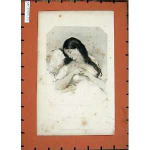   1847 Antique Portrait Dreamer Lady Woman Girl Sleeping: Home & Kitchen