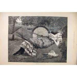  Idleness Lady Girl Sleeping Hammock Fine Art 1885