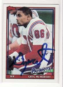 GREG MCMURTRY SIGNED NEW ENGLAND PATRIOTS 1991 TOPPS  