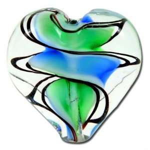  20mm Green & Blue Lampwork Beads Heart Arts, Crafts 
