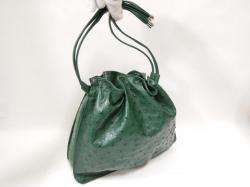 AUTH Genuine OSTRICH Skin green leather Hand shoulder bag Purse 3way 