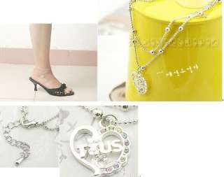 0755 Colour Rhinestones Heart double Chain Anklet  