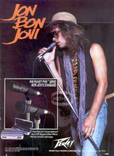 JON BON JOVI PINUP in a PEAVY microphone PRINT AD vtg 80s Hair Metal 