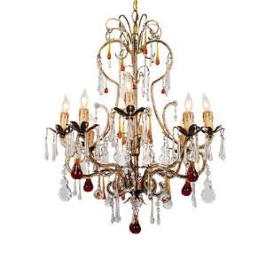   Light 28ö Gold Leaf Chandelier with Clear and Amber Crystals 4708 GL