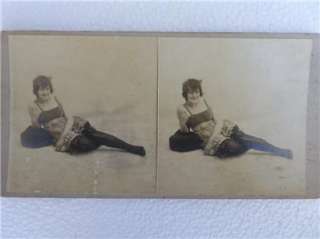 Risque Stereoview Woman in Black Tights 6 Views  