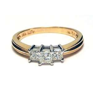  .50c 3 Stone Princess Diamond Engagement Ring 14k gold 