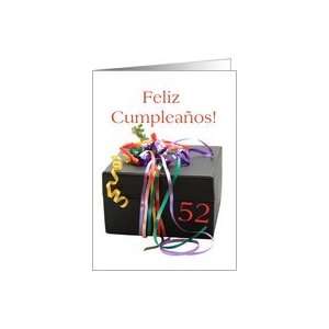 52nd birthday gift with ribbons   Feliz Cumpleaños   Spanish card 