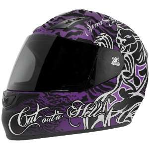   Helmet Black/Purple Cat Outa Hell Extra Small XS 87 5471: Automotive