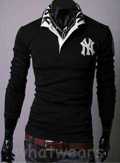 Mens Casual NY Embroidery Polo T Shirt 2 Colors Sweatshirt Black 