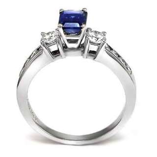 Ceylon Blue Sapphire and Diamond Ring in 14k White Gold Free Worldwide 