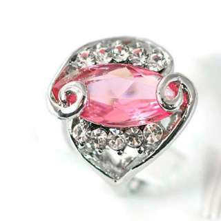 r7138 Size 8 Oval 18K White GP Pink Gemstone CZ Finger Ring Fashion 