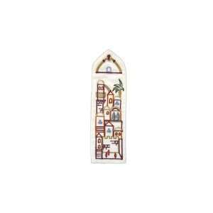   Raw Silk Embroidered Bookmark with Jerusalem Depictions in White
