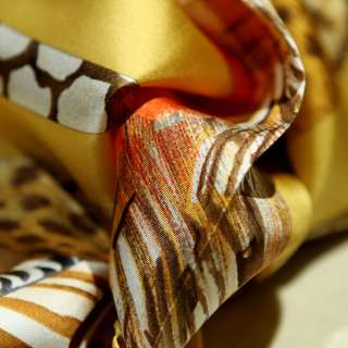 Gold & White Wild Africa Leopard Art Women Silk Small Pattern Scarf 