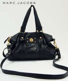 Marc Jacobs Black Leather Totally TURNLOCK SHIFTY SATCHEL PURSE TOTE 