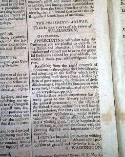 1791 GEORGE WASHINGTON Wilmington NC Letter Newspaper *  