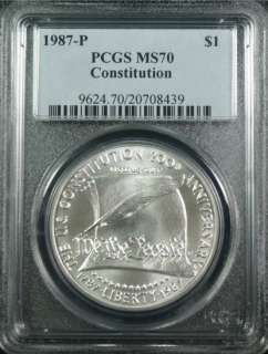 1987 P $1 Commemorative CONSTITUTION Silver Dollar PCGS MS70  