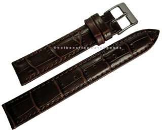 17mm Crocodile Grain Brown Swiss Leather Mens Watch Band Strap  