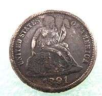 1891 LIBERTY SEATED DIME 10 CENT COIN TEN CENTS SILVER  