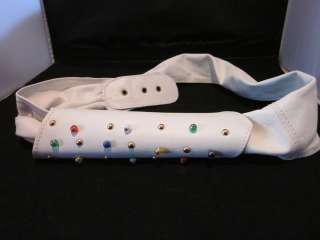 UNIQUE TUBE 1980s Vintage White Leather Belt Beaded Beads Punk Glam 