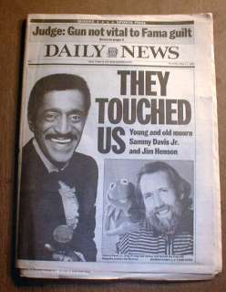 1990 display newspaper NY Daily News w DEATH Sammy Davis Jr & Muppets 