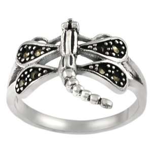  Sterling Silver Marcasite Dragonfly Ring: Jewelry