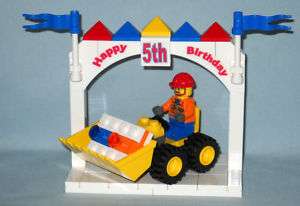CUSTOM LEGO HAPPY 5TH BIRTHDAY CAKE TOPPER & BULLDOZER  