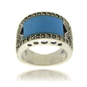  Sterling Silver Marcasite Turquoise Ring Size #6: Jewelry