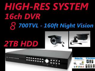 16ch DVR 8 security camera High Res 2000GB system  