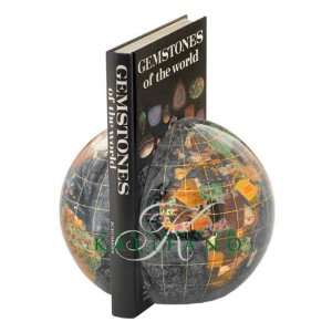   Gemstone 2 Pc. Globe Bookends   Black Opalite Stone