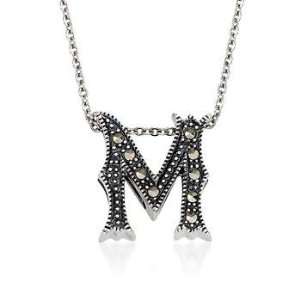  Marcasite Initial M Pendant Necklace In Sterling Silver 