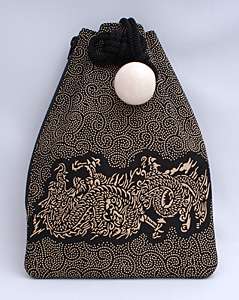 Deer Skin Inden Urush Drawstring Bag(Kinchaku) Japan 3  