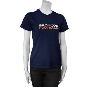   Denver Broncos Navy Blue Ladies Wordplay T shirt: Sports & Outdoors