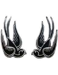 Black Tattoo Sparrow Swallow Emo Punk Embroidered iron on Motorcycle 