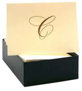Engraved Gold Initial C Ecru Boxed Card set of 20