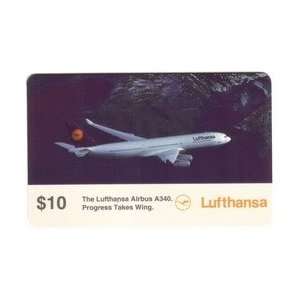   Card $10. Lufthansa Airlines Jumbo Airbus A340. Progress Takes Wing