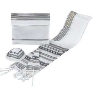  Bnei Ohr Wool Tallit Set   Grey/Maroon/Gold, 55 x 72 