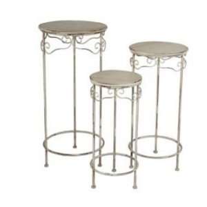   13101 3 Piece Round Iron and Wood Plant Stands: Patio, Lawn & Garden