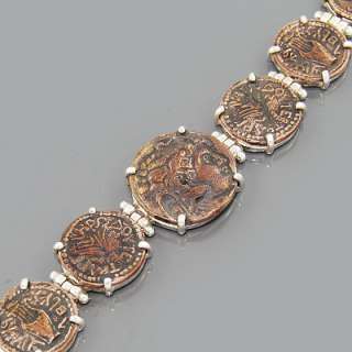 Rare Symbolized Copper Coins 925 Sterling Silver Bracelet Size 7 1/2 